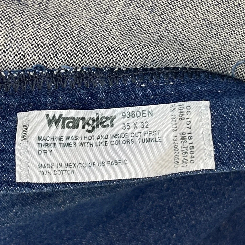 VTG Wrangler Cowboy Cut Slim Jeans 35x32 Dark Wash Denim‎ Blue High Rise 936DEN